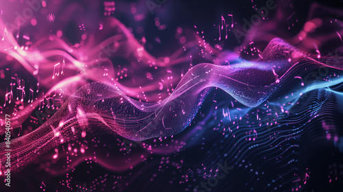 music Abstract modern flowing notes line digital technology, smooth particle wave, concept background wallpaper