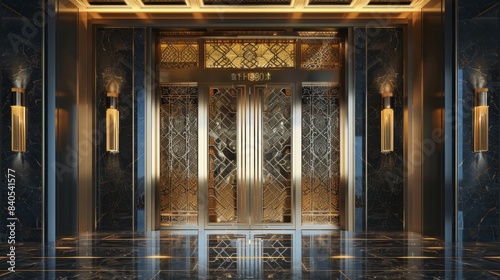 Gold elements decorate the entrance lobby of this luxurious hotel.