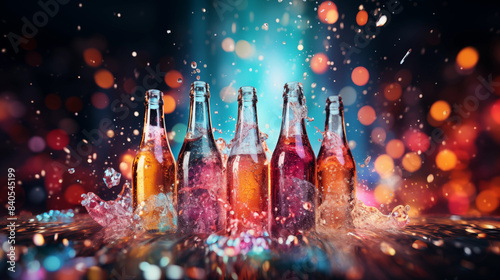 A mature atmosphere BAR,Cocktails or alcoholic drinks,Bubbles, popping liquid.Liqueur Bottle 02