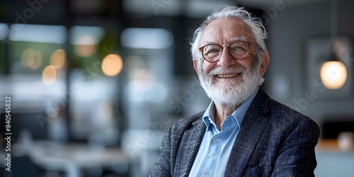 Senior Executive with Beard and Glasses Smiling in Contemporary Office Environment. Concept Business Photography, Executive Portrait, Modern Office, Professional Look, Corporate Image