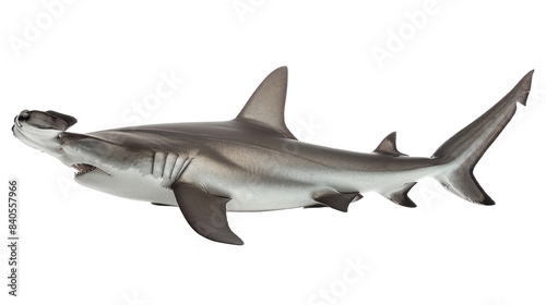 High-resolution image of a hammerhead shark against a white background, showcasing its unique head shape and streamlined body.