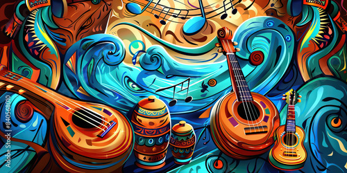 Tribal Rhythms: Music Notes Combined with Tribal Art and Instruments in a Cultural Setting