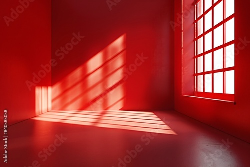 Close-up of red room with window and wall