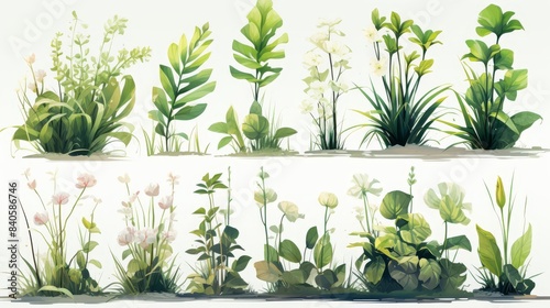 Plant mimicry strategies flat design, side view, botany theme, watercolor, monochromatic color scheme