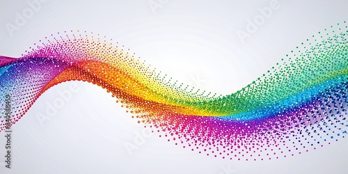 Abstract flowing curved pattern of dot particles in colorful gradient on white background, technology, science, music, modern, generative AI, abstract, wavy, flowing, curve, pattern, colorful