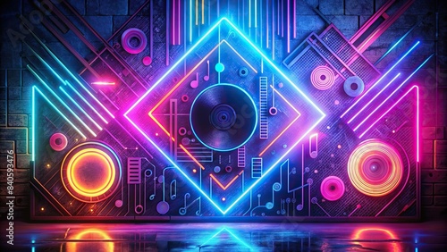 Abstract design of a music album cover featuring neon elements and vintage textures , music, album cover, abstract, design, CD cover, vinyl record, picture vinyl, matte, art templates