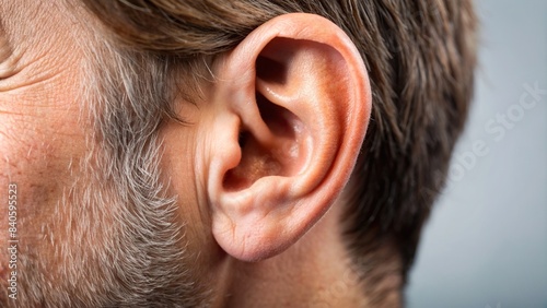 Closeup of a man's ear with detailed anatomy and focus on hearing function, ear, hearing, medical, physiology, inner, health, closeup, auditory, ear canal, diseases, problems, condition