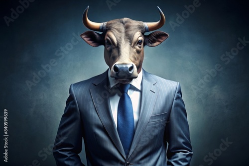 Bull dressed in a business suit representing stock traders in securities earning on asset growth, Bull