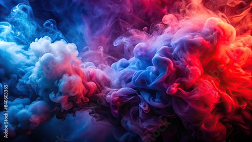 Dramatic smoke and fog in vivid red, blue, and purple colors on abstract background, smoke, fog, dramatic, vivid, intense, red, blue, purple, abstract, background, wallpaper, swirls