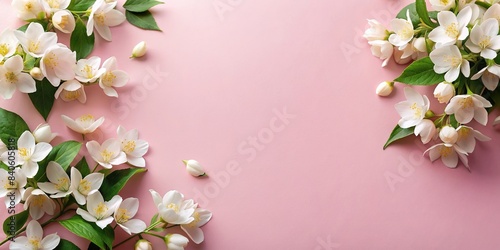 Top view of delicate jasmine flowers on a soft pink background with copy space, jasmine, flowers, pink, background, top view, delicate, fragrant, elegant, petals, beauty, fresh, nature