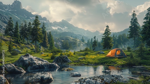 A stunning depiction of nature colliding with cuttingedge technology at a wilderness campsite