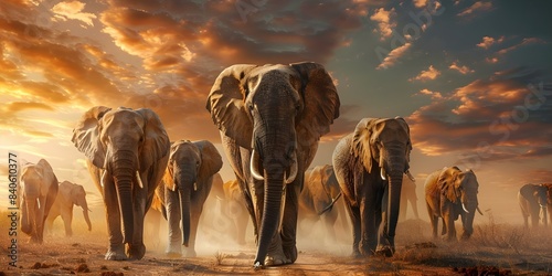 Elephants Migrating as a Result of Climate Change's Impact on Food and Water. Concept Climate Change, Elephant Migration, Environmental Impact, Wildlife Conservation,