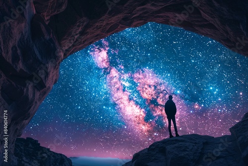 Man standing on rock gazing at stars