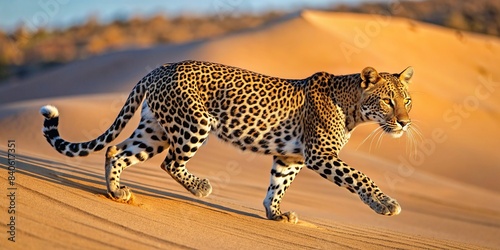 African panthera pardus running in sand dunes of South Africa , African, wildlife, nature, panthera pardus, animal, sand dunes, South Africa, running, wild, predator, feline, spotted