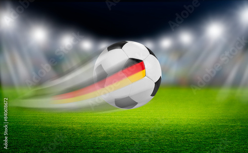 Soccer Fußball mit Deutscher Flagge im Stadion