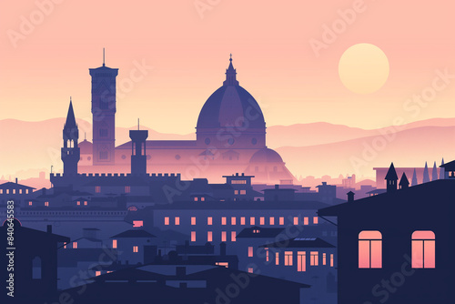 City Silhouette at Dusk, Florence Silhouette, Italy City, Sunset over the city