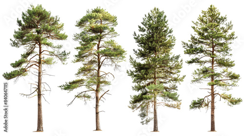 set of ponderosa pine trees with isolated transparent background