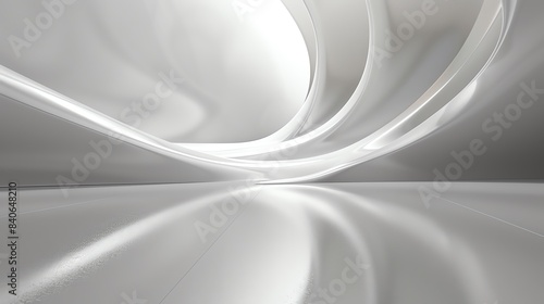 Abstract white and gray curved background with reflections and light. Modern minimalist design.