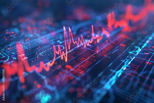 Incorporate intricate details and textures to illustrate the complex nature of the hearts electrical signals as shown on the ECG monitor during an Atrial Fibrillation event