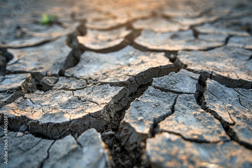 Close-up of the cracked ground, showing the texture and depth of earth fissures