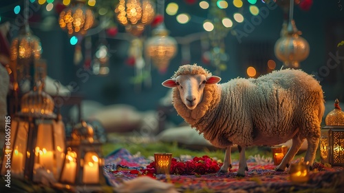 sheep latern islamic decoration mosque Eid al-Adha Mubarak holiday a holiday that is celebrated after the culmination of the annual Hajj The feast of sacrifice