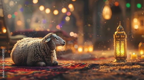 sheep latern islamic decoration mosque Eid al-Adha Mubarak holiday a holiday that is celebrated after the culmination of the annual Hajj The feast of sacrifice