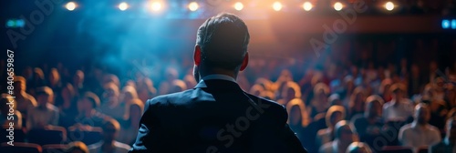 Engaging speaker energizing audience at conference or business event.