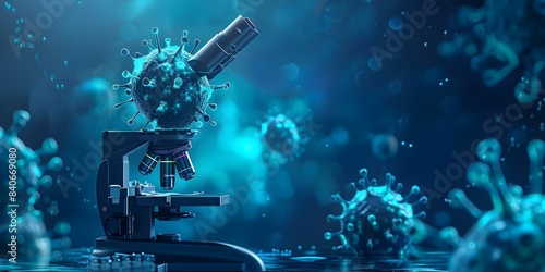 The title could be changed to "Powerful depiction of illuminated virus cell under microscope representing unseen danger". Concept Illuminated Virus Cell, Microscope, Unseen Danger