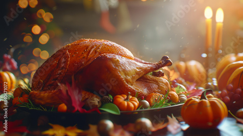 Holiday Roast Turkey and Pumpkin Décor for Thanksgiving Dinner