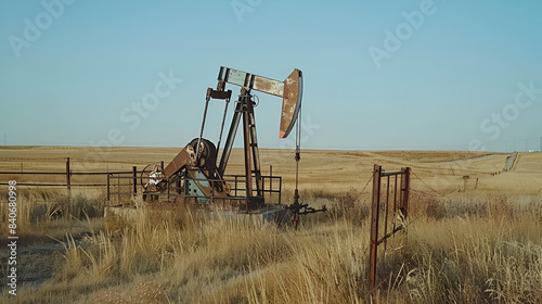 Working oil pump on Nebraska Great Plains, generative ai