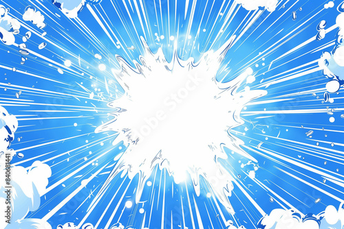Fond bleu et blanc avec effet d'explosion, style bande dessinée
