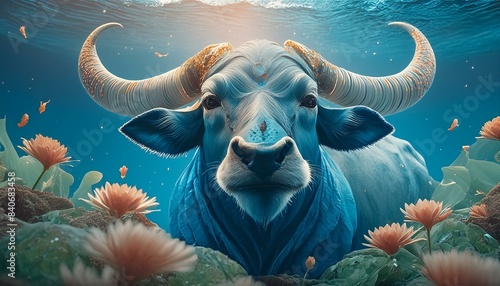Waterbuffalo underwater 