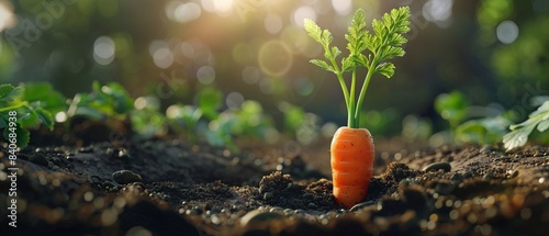 Carrot sprouting from soil, realistic, high detail, vivid colors, early morning light, natural shadows 8K , high-resolution, ultra HD,up32K HD
