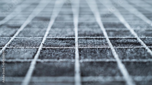 A closeup of an insulation mat with a uniform gridlike pattern of small squares in shades of gray creating a sleek and modern aesthetic