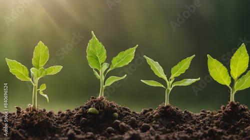 A time-lapse series of a plant growing from a seed to a mature plant. The sequence captures the stages of plant development and the life cycle