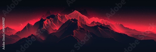 Mountain Range Silhouette with Red Gradient Background