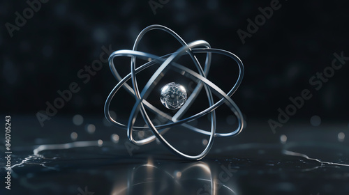 Create an illustration of an atom model, scientific theme, front view, emphasizing protons and neutrons, advanced tone, monochromatic color scheme.
