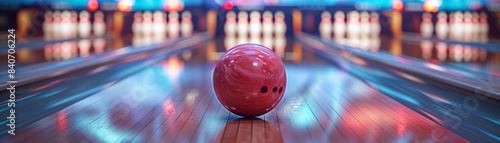 Bowling scene, ball rolling towards pins, detailed, bright colors, motion blur, vibrant lighting 8K , high-resolution, ultra HD,up32K HD