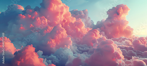 Render a depiction of volumetric clouds, weather phenomenon theme, top view, showcasing cloud density and formations, technology tone, analogous color scheme.