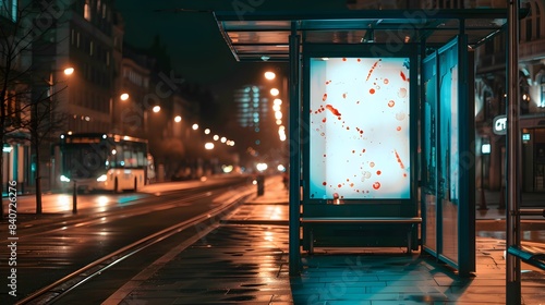 blank billboards at a bus stop on the street