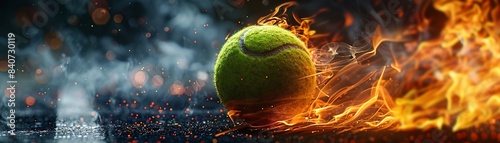 Tennis ball burning, black backdrop, bright fire, motion blur, hyperrealistic, high detail 8K , high-resolution, ultra HD,up32K HD