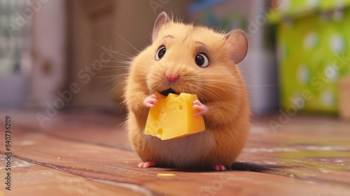 Cute hamster eating cheese