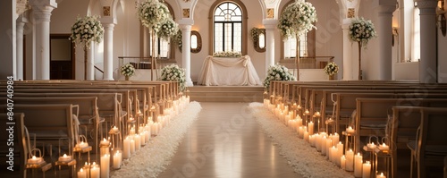 Christian wedding decoration in white background with lights