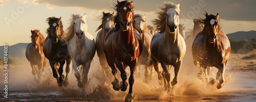 Running horses background, generative ai