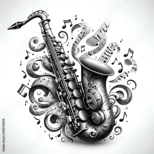saxophone with music notes