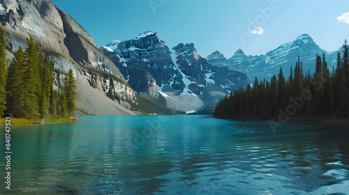 Crystal-clear waters of Moraine Lake surrounded by mountains, Alberta, 8k, HD
