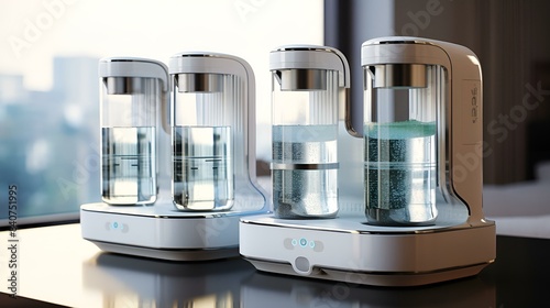 Three water dispensers on a table, ready to quench your thirst.