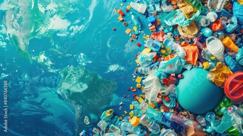 Surreal concept of Earth drowning in plastic