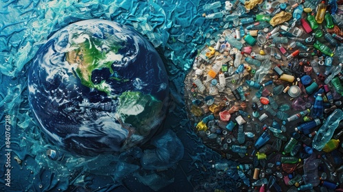 Planet Earth drowning in a plastic sea