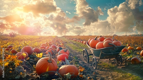 Beautiful decoration pumpkin in field in farm in Autumn